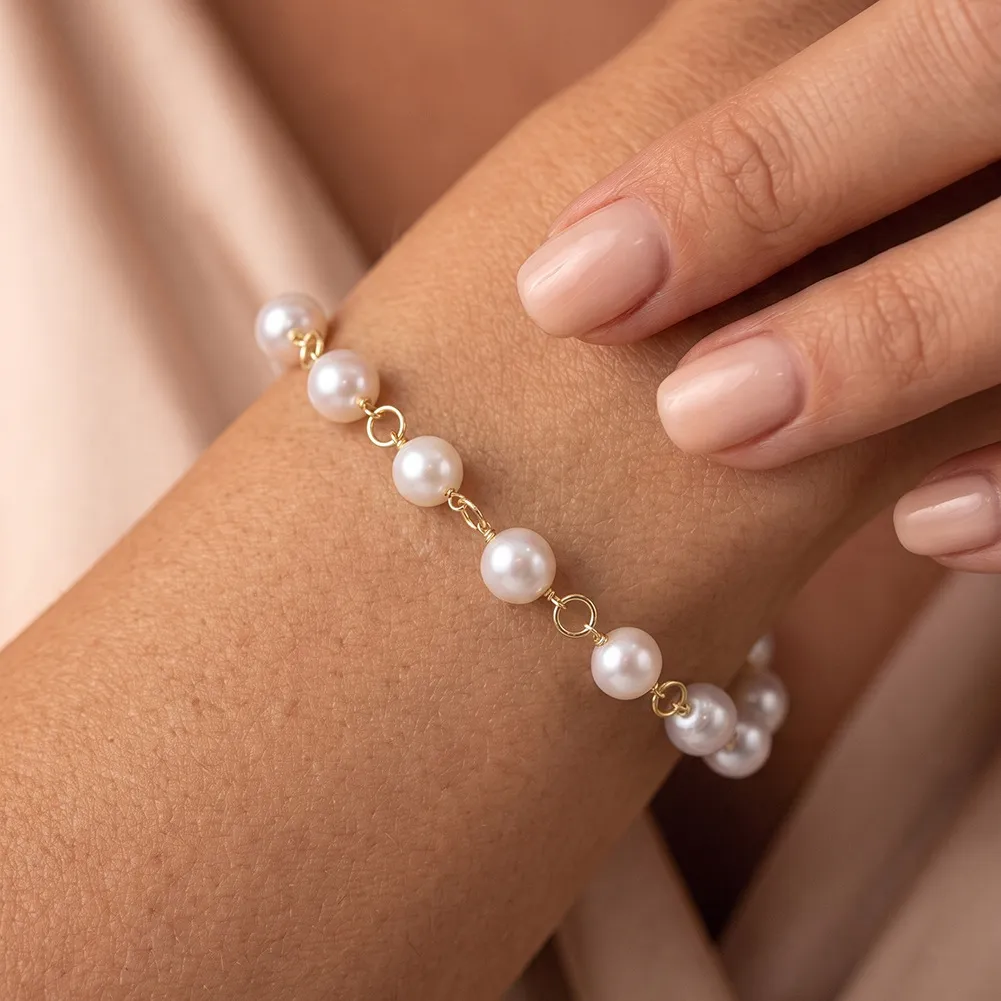Wholesale 925 Sterling Silver Baroque Freshwater Pearl Link Bracelet 100500057 - image1