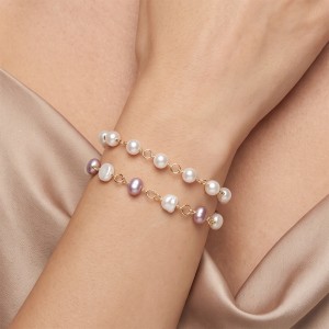 Wholesale 925 Sterling Silver Baroque Freshwater Pearl Link Bracelet 100500057 Wholesale 925 Sterling Silver Baroque Freshwater Pearl Link Bracelet 100500057