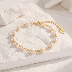 Wholesale 925 Sterling Silver Baroque Freshwater Pearl Link Bracelet 100500057 Wholesale 925 Sterling Silver Baroque Freshwater Pearl Link Bracelet 100500057