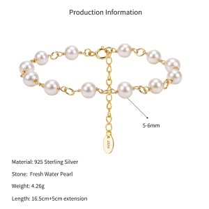 Wholesale 925 Sterling Silver Baroque Freshwater Pearl Link Bracelet 100500057 Wholesale 925 Sterling Silver Baroque Freshwater Pearl Link Bracelet 100500057
