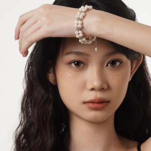 Wholesale 925 Sterling Silver Baroque Freshwater Pearl Cluster Bracelet 100500058 Wholesale 925 Sterling Silver Baroque Freshwater Pearl Cluster Bracelet 100500058