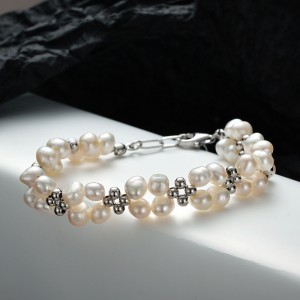 Wholesale 925 Sterling Silver Baroque Freshwater Pearl Cluster Bracelet 100500058 Wholesale 925 Sterling Silver Baroque Freshwater Pearl Cluster Bracelet 100500058
