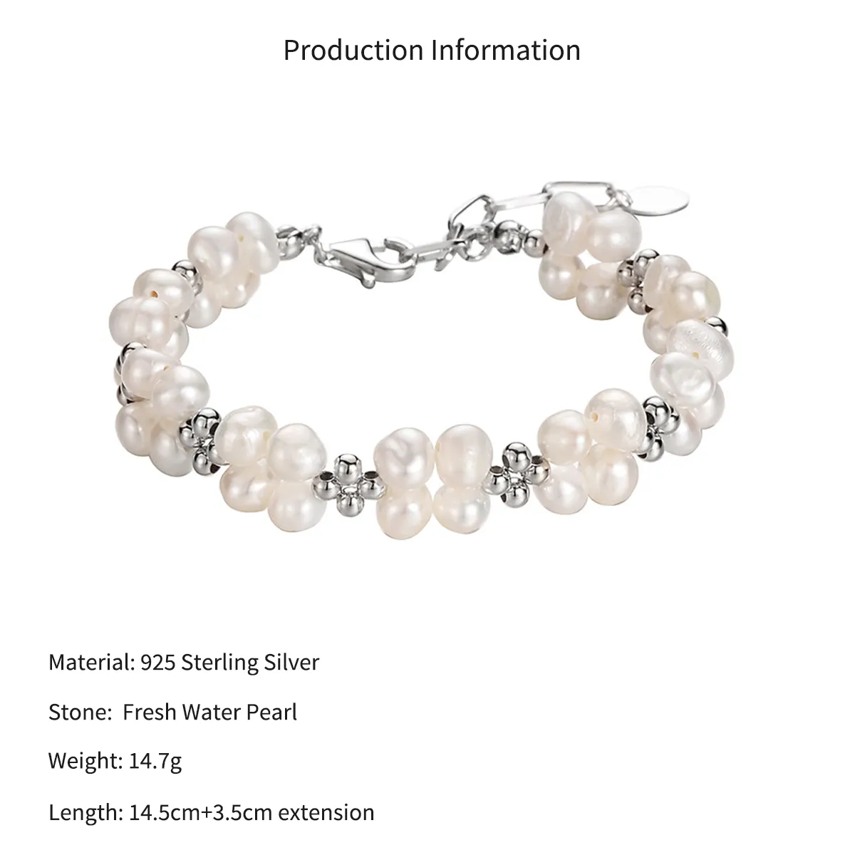 Wholesale 925 Sterling Silver Baroque Freshwater Pearl Cluster Bracelet 100500058 - image2
