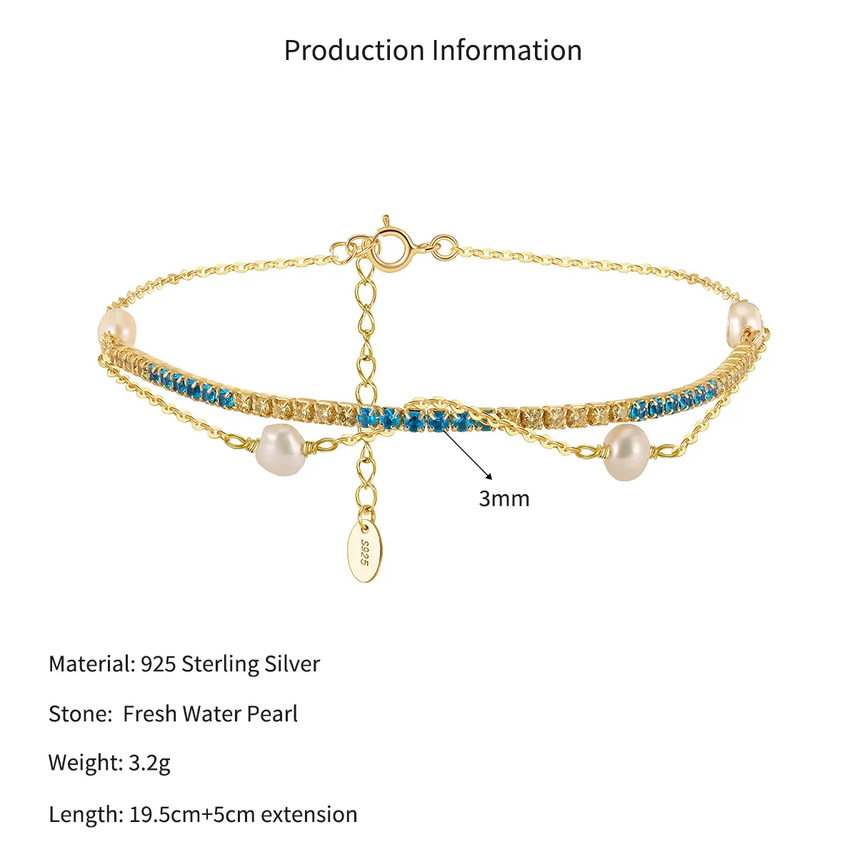 Wholesale 925 Sterling Silver Freshwater Pearl CZ Layered Tennis Bracelet 100500061 - image2