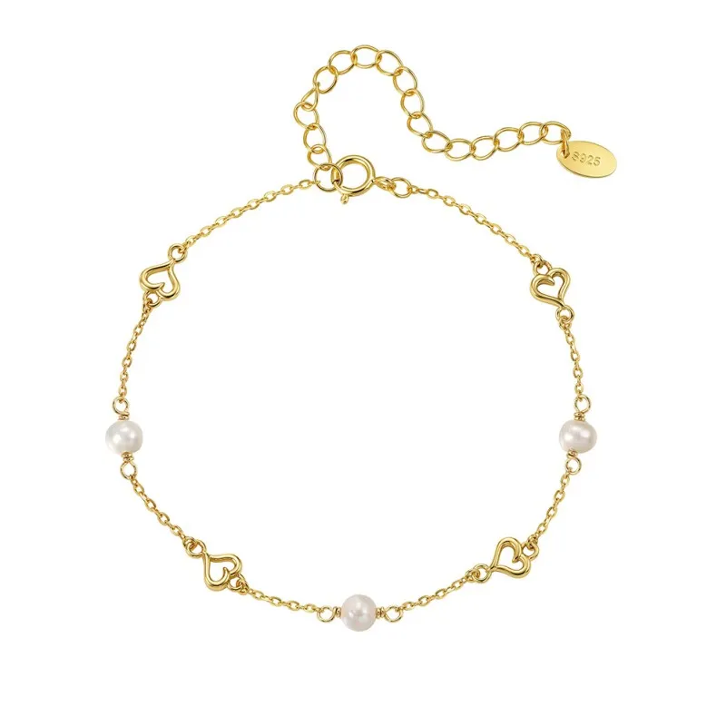 Wholesale 925 Sterling Silver Freshwater Pearl Heart Link Bracelet 100500062 Wholesale 925 Sterling Silver Freshwater Pearl Heart Link Bracelet 100500062