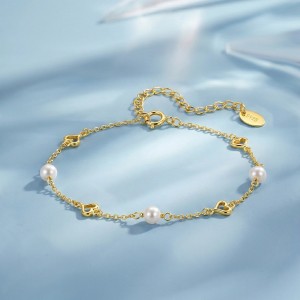 Wholesale 925 Sterling Silver Freshwater Pearl Heart Link Bracelet 100500062 Wholesale 925 Sterling Silver Freshwater Pearl Heart Link Bracelet 100500062