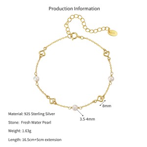 Wholesale 925 Sterling Silver Freshwater Pearl Heart Link Bracelet 100500062 Wholesale 925 Sterling Silver Freshwater Pearl Heart Link Bracelet 100500062