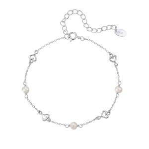 Wholesale 925 Sterling Silver Freshwater Pearl Heart Link Bracelet 100500062 Wholesale 925 Sterling Silver Freshwater Pearl Heart Link Bracelet 100500062