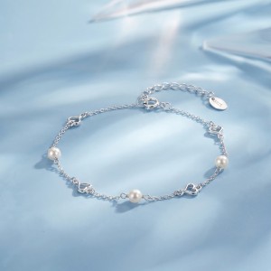 Wholesale 925 Sterling Silver Freshwater Pearl Heart Link Bracelet 100500062 Wholesale 925 Sterling Silver Freshwater Pearl Heart Link Bracelet 100500062