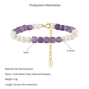 Wholesale 925 Sterling Silver Freshwater Pearl Amethyst Beaded Bracelet 100500063