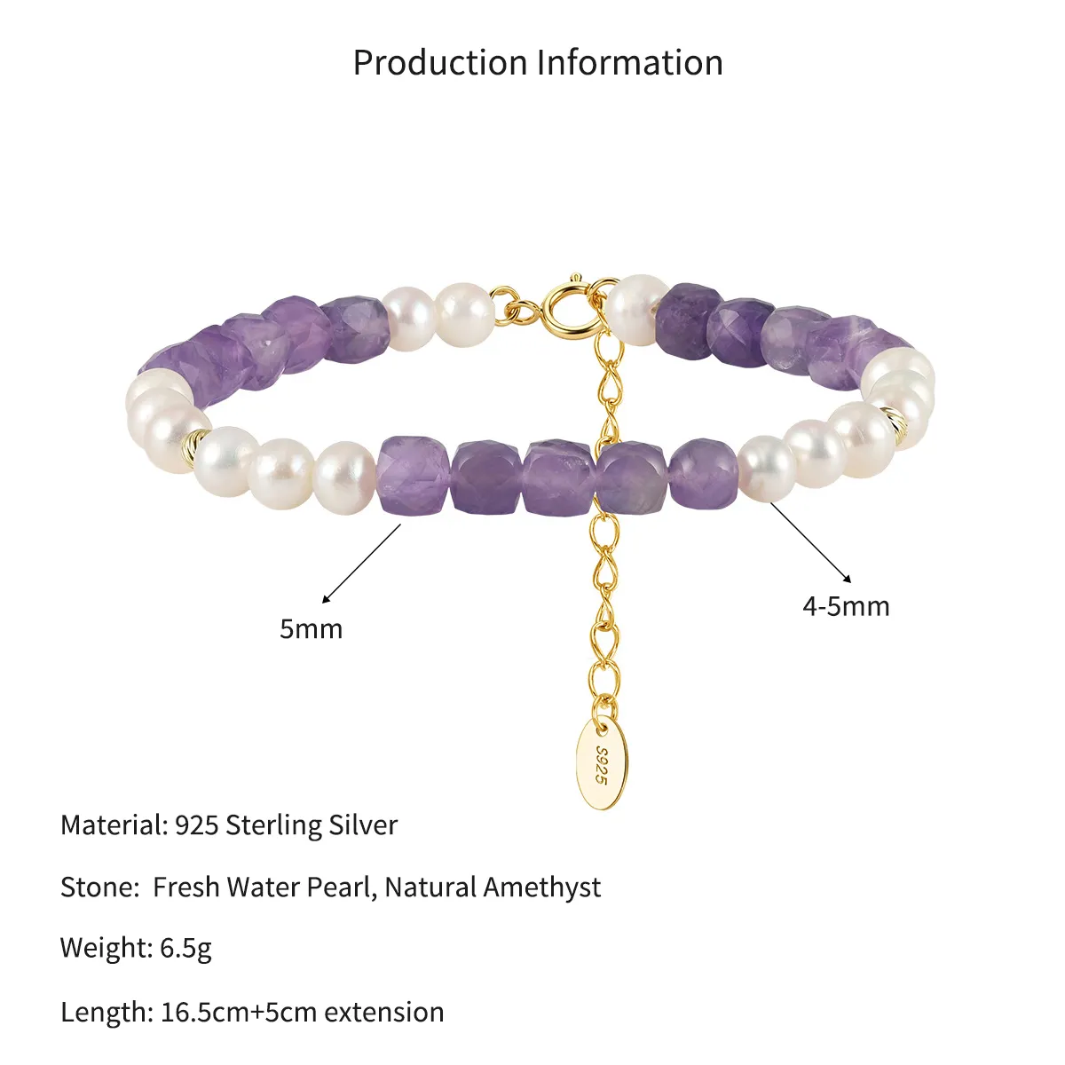 Wholesale 925 Sterling Silver Freshwater Pearl Amethyst Beaded Bracelet 100500063 - image2