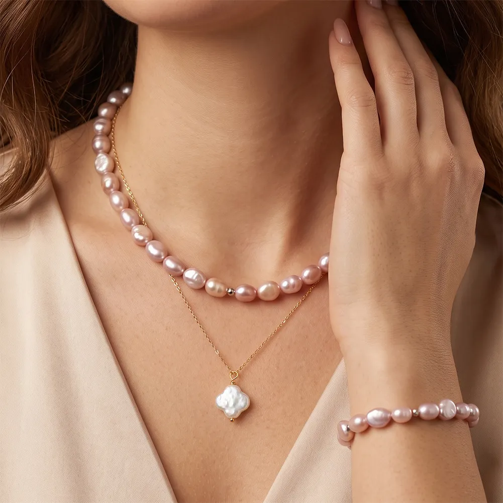 Wholesale 925 Sterling Silver Pink Freshwater Pearl Stretch Bracelet 100500065 - image1