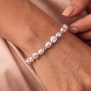 Wholesale 925 Sterling Silver Pink Freshwater Pearl Stretch Bracelet 100500065 Wholesale 925 Sterling Silver Pink Freshwater Pearl Stretch Bracelet 100500065
