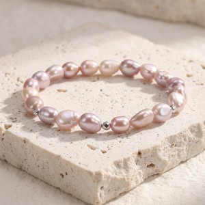 Wholesale 925 Sterling Silver Pink Freshwater Pearl Stretch Bracelet 100500065 Wholesale 925 Sterling Silver Pink Freshwater Pearl Stretch Bracelet 100500065