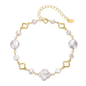 Wholesale 925 Sterling Silver Baroque Freshwater Pearl Bracelet 100500066 Wholesale 925 Sterling Silver Baroque Freshwater Pearl Bracelet 100500066