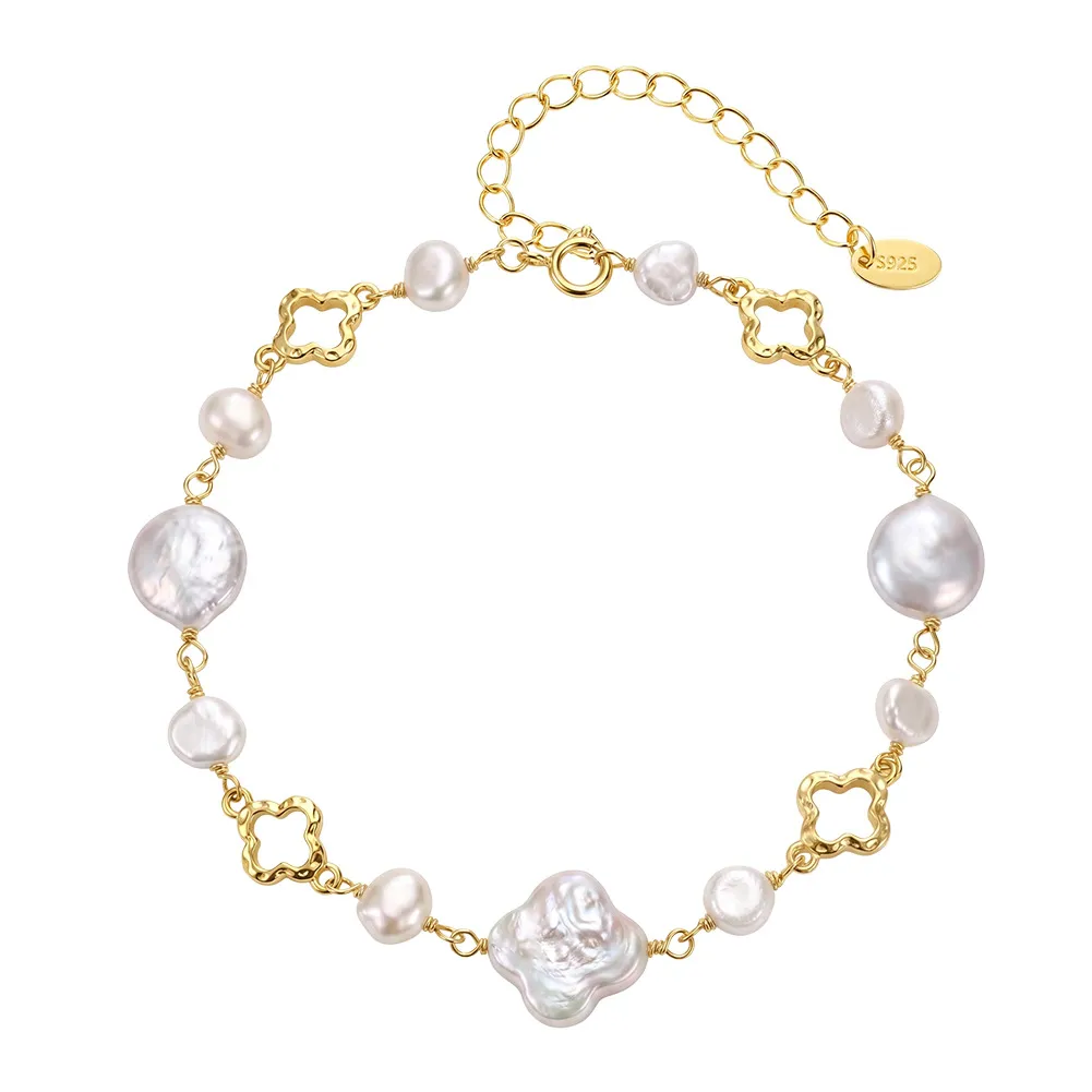 Wholesale 925 Sterling Silver Baroque Freshwater Pearl Bracelet 100500066 Wholesale 925 Sterling Silver Baroque Freshwater Pearl Bracelet 100500066