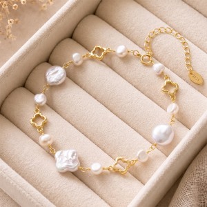 Wholesale 925 Sterling Silver Baroque Freshwater Pearl Bracelet 100500066 Wholesale 925 Sterling Silver Baroque Freshwater Pearl Bracelet 100500066
