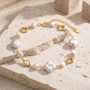 Wholesale 925 Sterling Silver Baroque Freshwater Pearl Bracelet 100500066 Wholesale 925 Sterling Silver Baroque Freshwater Pearl Bracelet 100500066