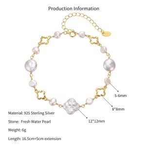Wholesale 925 Sterling Silver Baroque Freshwater Pearl Bracelet 100500066 Wholesale 925 Sterling Silver Baroque Freshwater Pearl Bracelet 100500066
