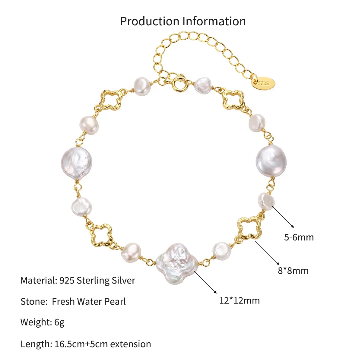 Wholesale 925 Sterling Silver Baroque Freshwater Pearl Bracelet 100500066 - image2