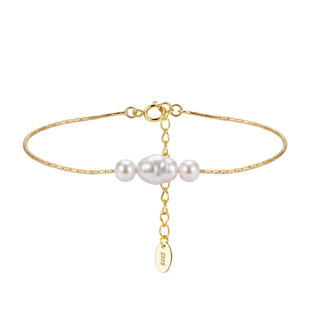 Wholesale 925 Sterling Silver Three-Pearl Freshwater Pearl Chain Bracelet 100500068 Wholesale 925 Sterling Silver Three-Pearl Freshwater Pearl Chain Bracelet 100500068