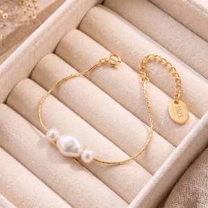 Wholesale 925 Sterling Silver Three-Pearl Freshwater Pearl Chain Bracelet 100500068 Wholesale 925 Sterling Silver Three-Pearl Freshwater Pearl Chain Bracelet 100500068