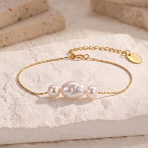 Wholesale 925 Sterling Silver Three-Pearl Freshwater Pearl Chain Bracelet 100500068 Wholesale 925 Sterling Silver Three-Pearl Freshwater Pearl Chain Bracelet 100500068