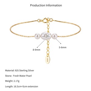Wholesale 925 Sterling Silver Three-Pearl Freshwater Pearl Chain Bracelet 100500068 Wholesale 925 Sterling Silver Three-Pearl Freshwater Pearl Chain Bracelet 100500068