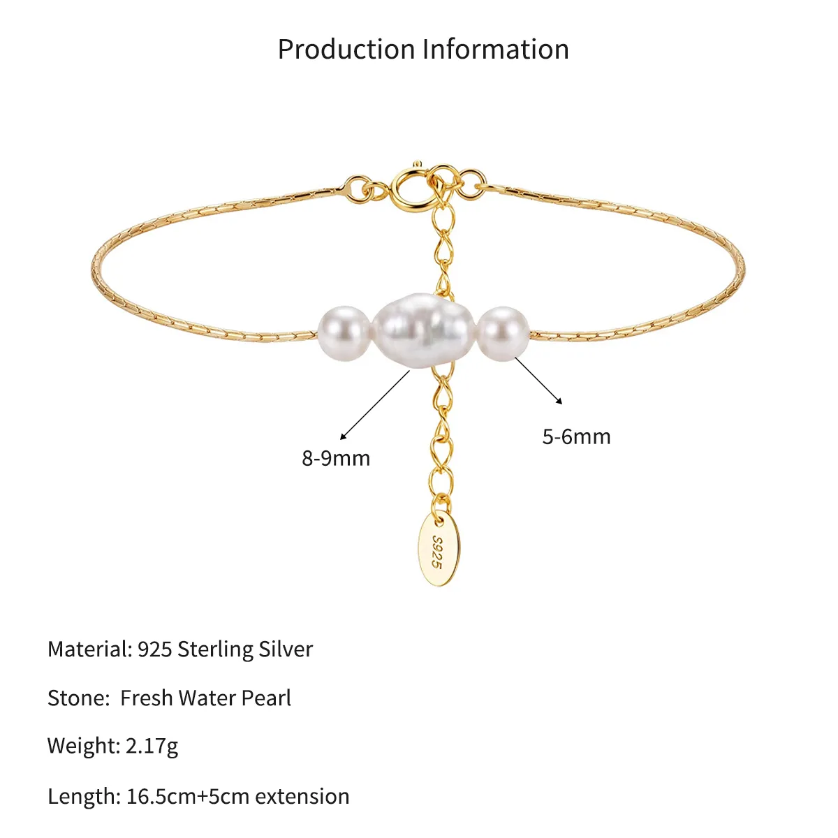 Wholesale 925 Sterling Silver Three-Pearl Freshwater Pearl Chain Bracelet 100500068 - image2