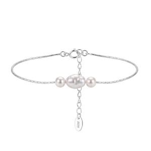 Wholesale 925 Sterling Silver Three-Pearl Freshwater Pearl Chain Bracelet 100500068 Wholesale 925 Sterling Silver Three-Pearl Freshwater Pearl Chain Bracelet 100500068