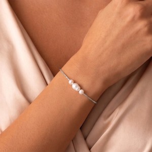 Wholesale 925 Sterling Silver Three-Pearl Freshwater Pearl Chain Bracelet 100500068 Wholesale 925 Sterling Silver Three-Pearl Freshwater Pearl Chain Bracelet 100500068