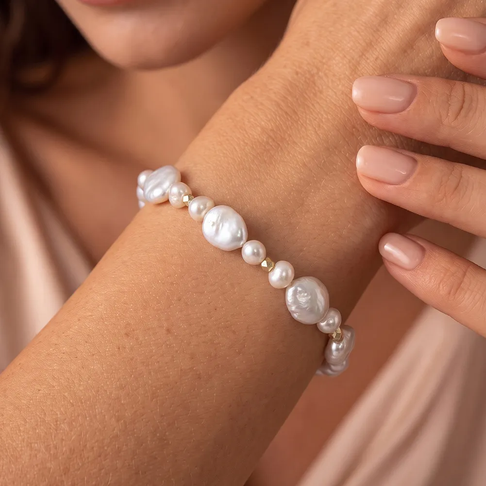 Wholesale 925 Sterling Silver Irregular Baroque Freshwater Pearl Bracelet 100500069 - image1