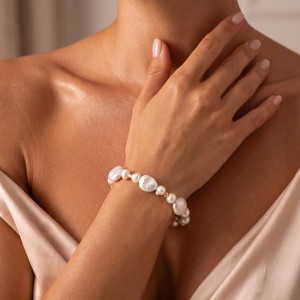 Wholesale 925 Sterling Silver Irregular Baroque Freshwater Pearl Bracelet 100500069 Wholesale 925 Sterling Silver Irregular Baroque Freshwater Pearl Bracelet 100500069