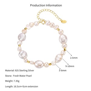 Wholesale 925 Sterling Silver Irregular Baroque Freshwater Pearl Bracelet 100500069 Wholesale 925 Sterling Silver Irregular Baroque Freshwater Pearl Bracelet 100500069