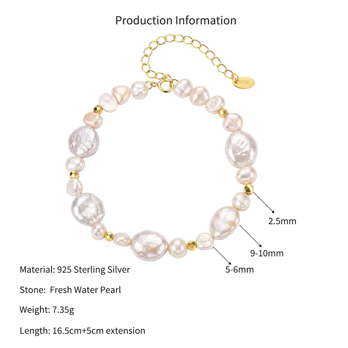 Wholesale 925 Sterling Silver Irregular Baroque Freshwater Pearl Bracelet 100500069 - image2