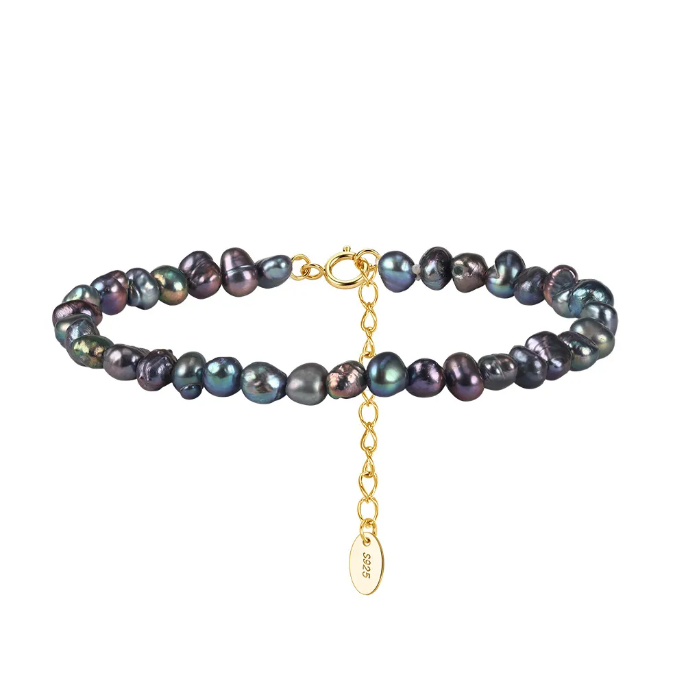 Wholesale 925 Sterling Silver Black Baroque Freshwater Pearl Bracelet 100500070 Wholesale 925 Sterling Silver Black Baroque Freshwater Pearl Bracelet 100500070