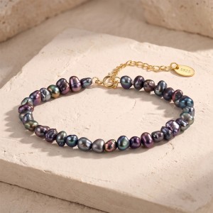 Wholesale 925 Sterling Silver Black Baroque Freshwater Pearl Bracelet 100500070 Wholesale 925 Sterling Silver Black Baroque Freshwater Pearl Bracelet 100500070