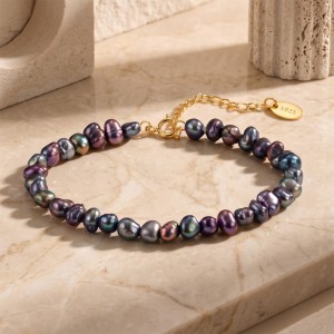Wholesale 925 Sterling Silver Black Baroque Freshwater Pearl Bracelet 100500070 Wholesale 925 Sterling Silver Black Baroque Freshwater Pearl Bracelet 100500070
