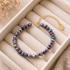 Wholesale 925 Sterling Silver Black Baroque Freshwater Pearl Bracelet 100500070 Wholesale 925 Sterling Silver Black Baroque Freshwater Pearl Bracelet 100500070