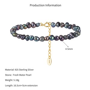 Wholesale 925 Sterling Silver Black Baroque Freshwater Pearl Bracelet 100500070 Wholesale 925 Sterling Silver Black Baroque Freshwater Pearl Bracelet 100500070