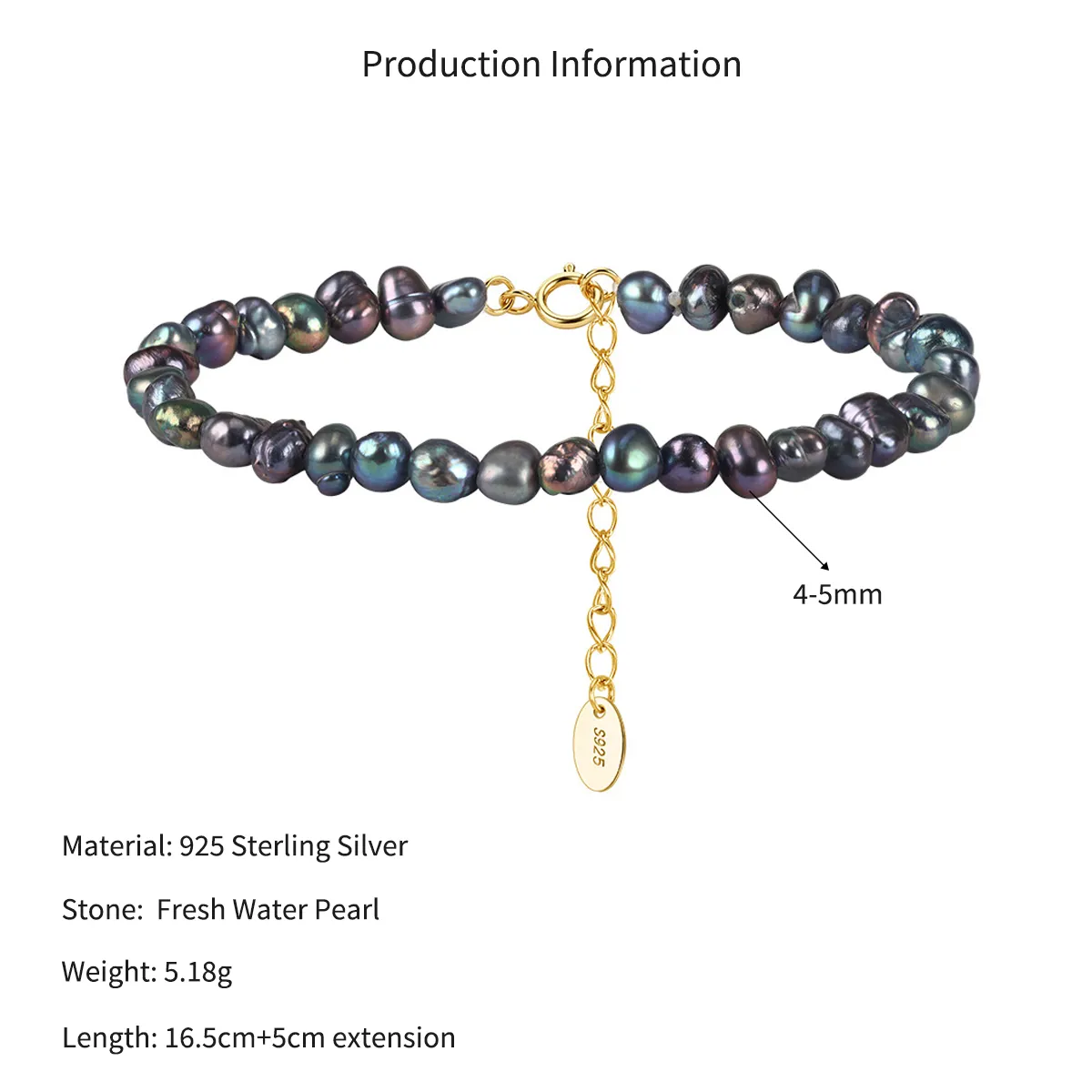 Wholesale 925 Sterling Silver Black Baroque Freshwater Pearl Bracelet 100500070 - image2