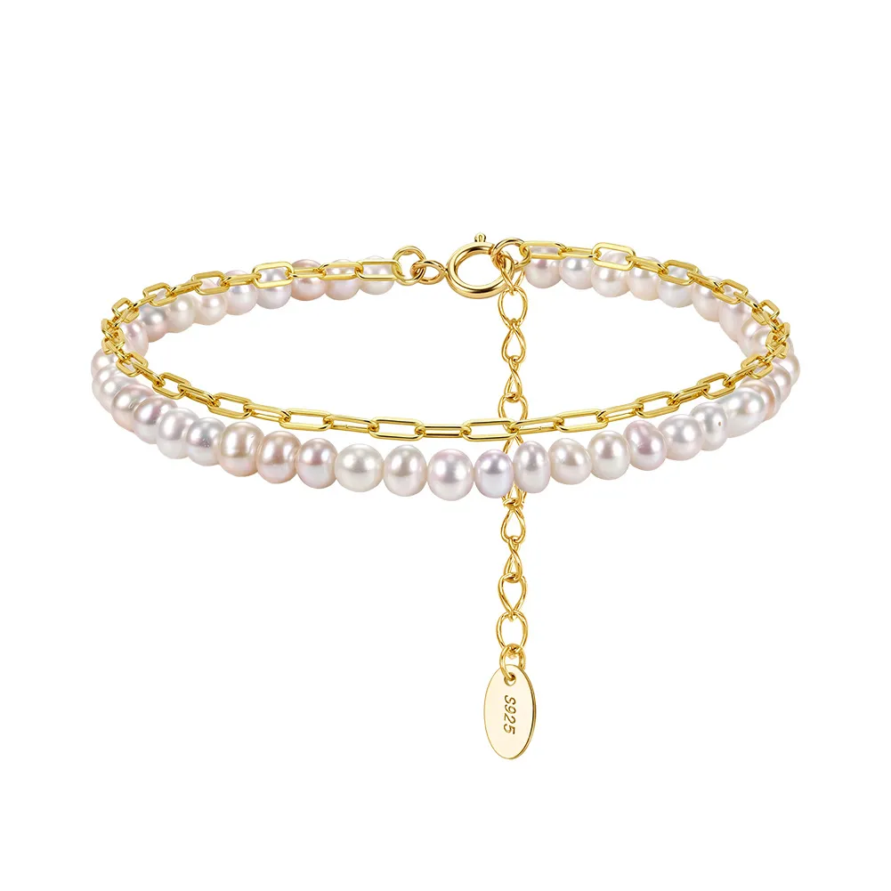 Wholesale 925 Sterling Silver Double Layer Freshwater Pearl Paperclip Chain Bracelet 100500071 Wholesale 925 Sterling Silver Double Layer Freshwater Pearl Paperclip Chain Bracelet 100500071