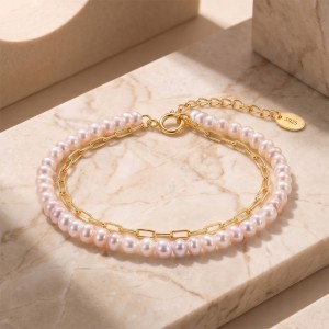 Wholesale 925 Sterling Silver Double Layer Freshwater Pearl Paperclip Chain Bracelet 100500071 Wholesale 925 Sterling Silver Double Layer Freshwater Pearl Paperclip Chain Bracelet 100500071
