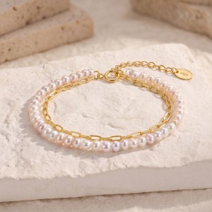 Wholesale 925 Sterling Silver Double Layer Freshwater Pearl Paperclip Chain Bracelet 100500071 Wholesale 925 Sterling Silver Double Layer Freshwater Pearl Paperclip Chain Bracelet 100500071