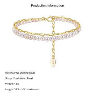 Wholesale 925 Sterling Silver Double Layer Freshwater Pearl Paperclip Chain Bracelet 100500071 Wholesale 925 Sterling Silver Double Layer Freshwater Pearl Paperclip Chain Bracelet 100500071