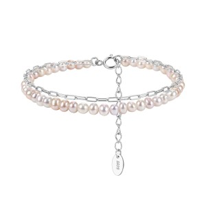 Wholesale 925 Sterling Silver Double Layer Freshwater Pearl Paperclip Chain Bracelet 100500071 Wholesale 925 Sterling Silver Double Layer Freshwater Pearl Paperclip Chain Bracelet 100500071