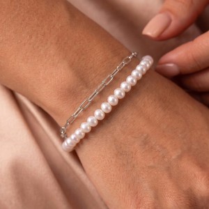 Wholesale 925 Sterling Silver Double Layer Freshwater Pearl Paperclip Chain Bracelet 100500071 Wholesale 925 Sterling Silver Double Layer Freshwater Pearl Paperclip Chain Bracelet 100500071