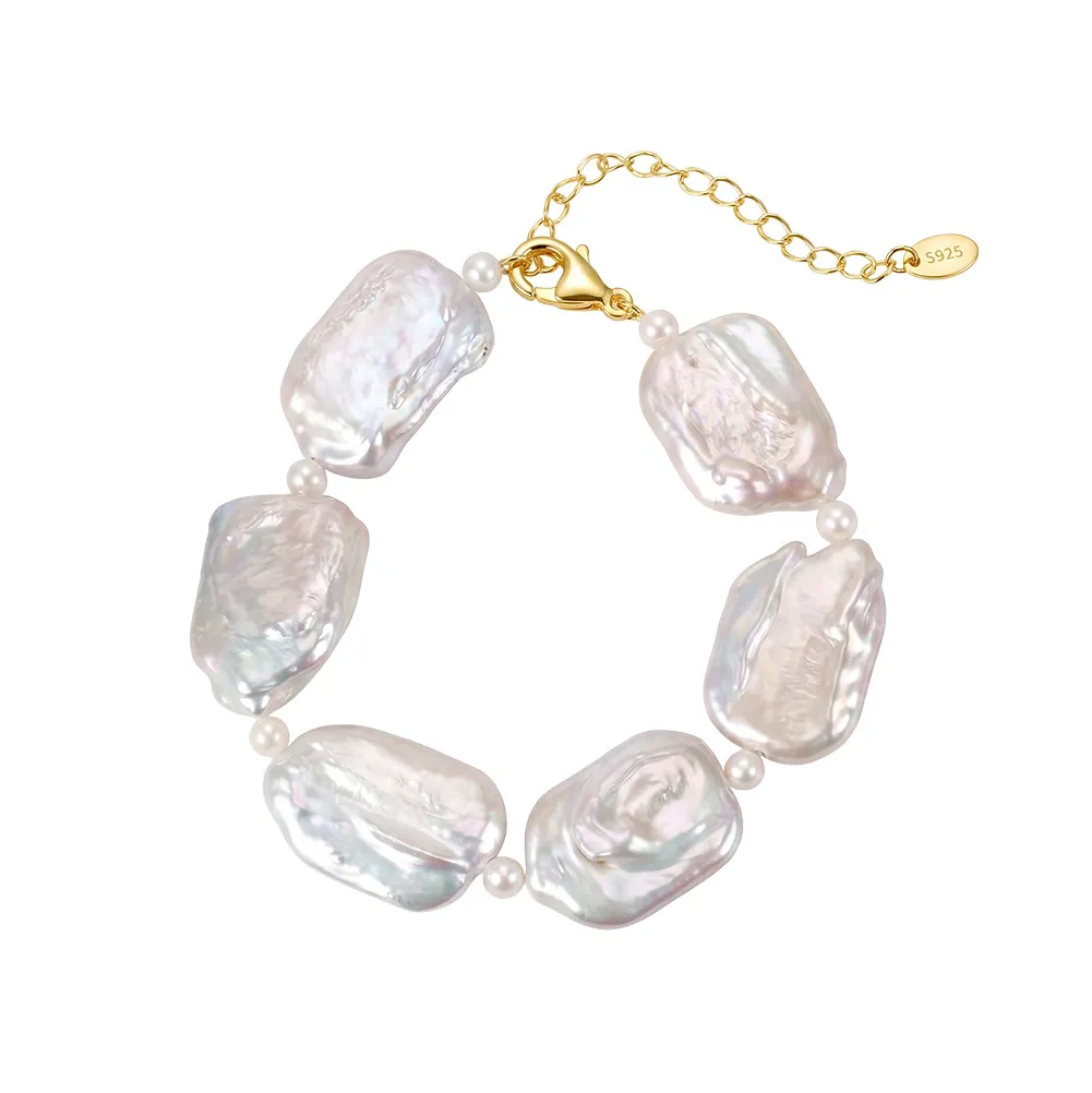 Wholesale 925 Sterling Silver Baroque Freshwater Pearl Statement Bracelet 100500072 Wholesale 925 Sterling Silver Baroque Freshwater Pearl Statement Bracelet 100500072