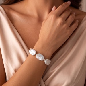 Wholesale 925 Sterling Silver Baroque Freshwater Pearl Statement Bracelet 100500072 Wholesale 925 Sterling Silver Baroque Freshwater Pearl Statement Bracelet 100500072