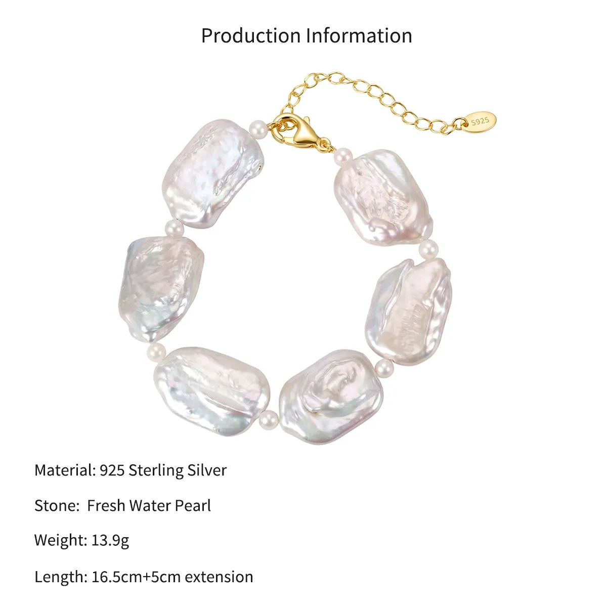 Wholesale 925 Sterling Silver Baroque Freshwater Pearl Statement Bracelet 100500072 - image2